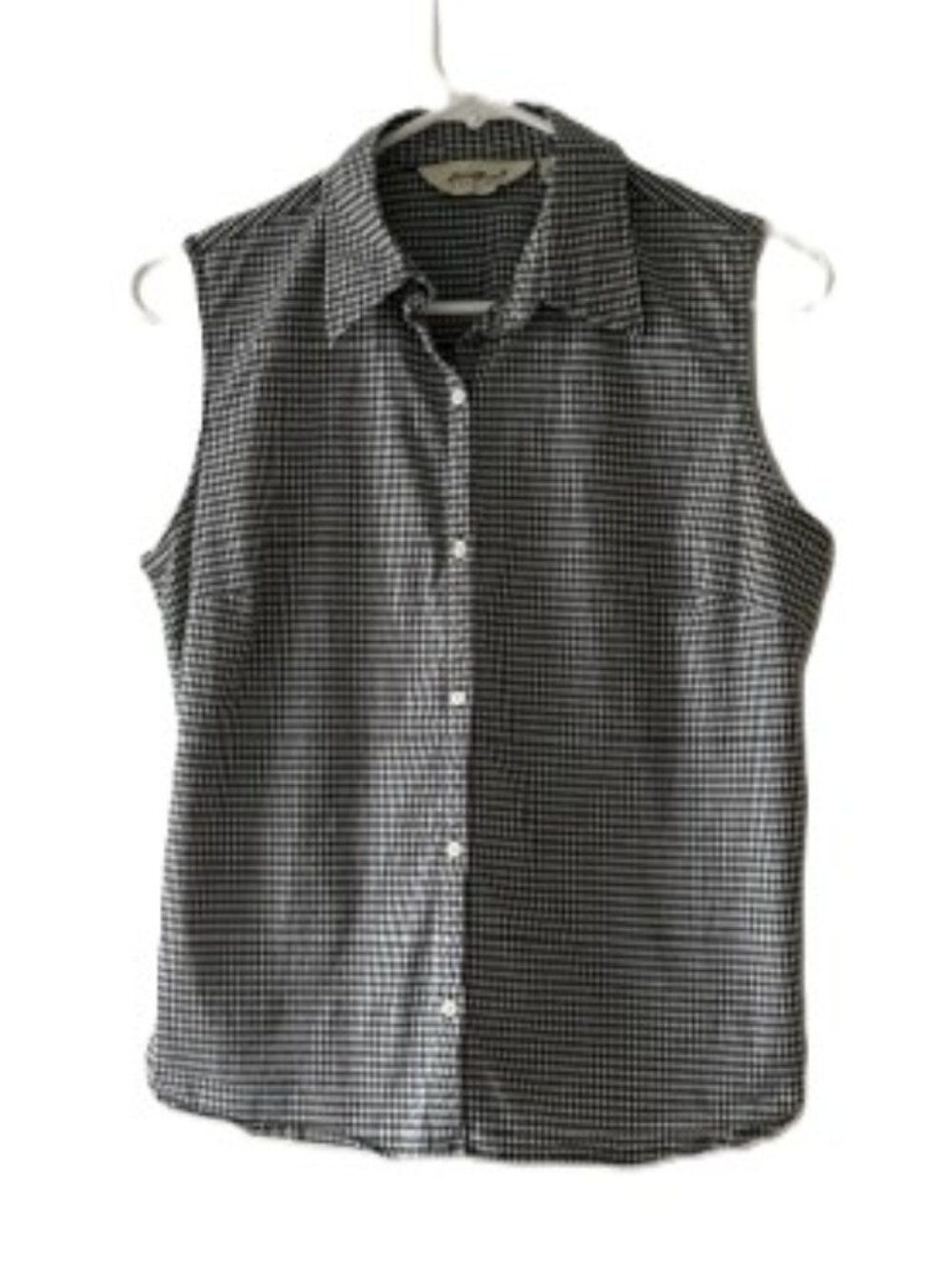 Eddie Bauer Black and White Cotton Gingham Sleeveless Button-Down Top
